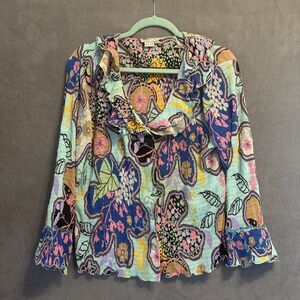 Alberto Makali Colorful Floral Ruffle Blouse